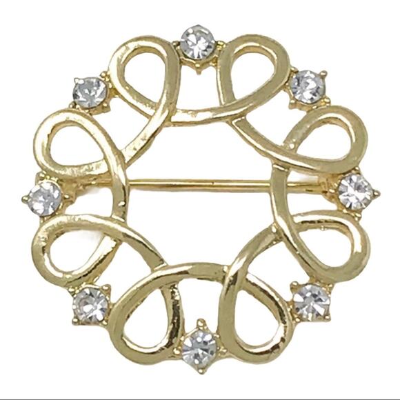 Monet Mandala Flower Gold Tone & Rhinestone Brooch Pin - Picture 1 of 3